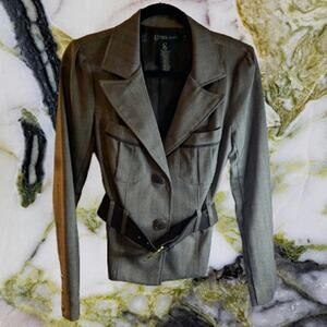 Grass Collection Small lined green long sleeve belted button up woman's blazer